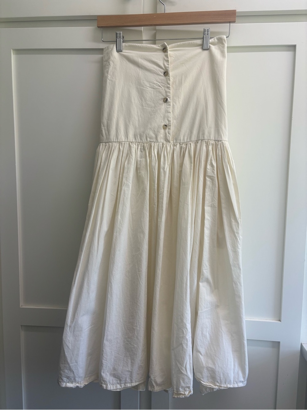 Black Crane Lantan Pleated Cotton Skirt Ivory Button Front Drop Waist Small - Picture 5 of 10